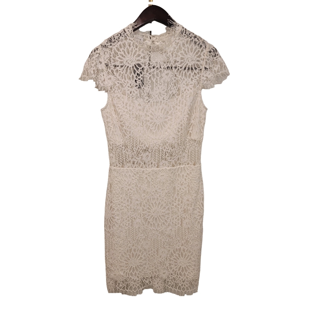 NWT BEBE JESSIE WHITE LACE MOCK NECK DRESS $139 SIZE 6 - Picture 6 of 15